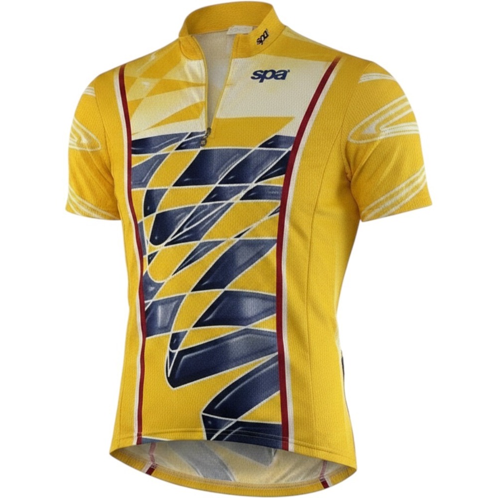 Sportful Men Cycling Jersey Large Yellow Blue Geometric Quarter Zip Short Sleeve